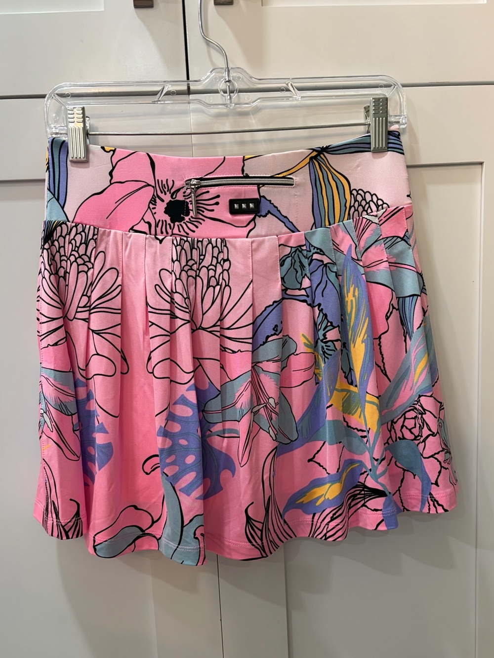 Jamie Sadock Pink Floral Circle golf skort with Blue & Yellow Accents
